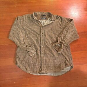 Nautica Vintage Y2K Men's Long Sleeve Button Down Shirt, Brown Houndstooth XL